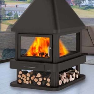 HUELVA. Chimenea central a cuatro caras en cristal vitrocerámico y dos puertas