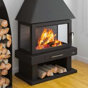 HUESCA. Chimenea con laterales en cristal vitrocerámico