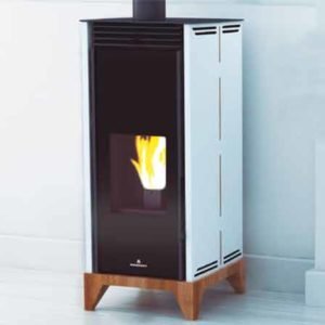 SERIE FREE VISION. Estufa Pellet 6 KW con Cristal Vision, base de madera, Sin Electricidad
